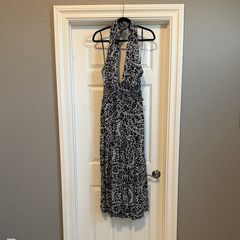 ME+EM Black & White Halter Print Maxi Dress